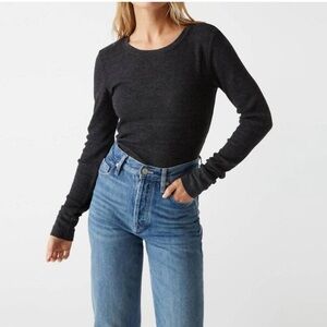 MICHAEL STARS Juliet Thermal Crew Neck Top In Charcoal NWT Size Large